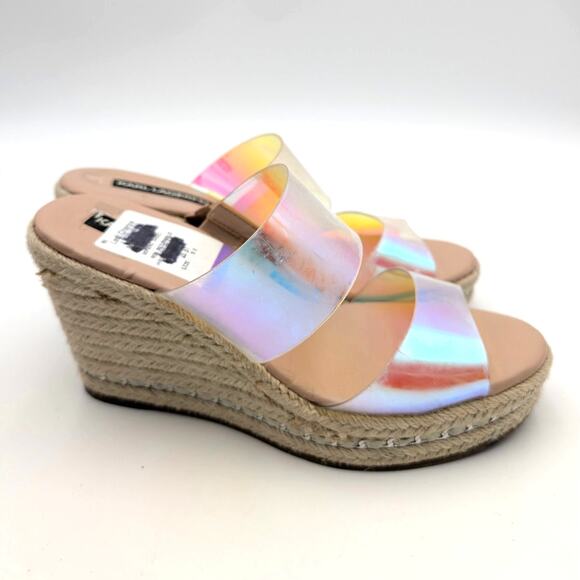 Karl Lagerfeld Cecily Wedge Sandal Womens Iridescent Rubber Size US9.5 EU40 - Picture 3 of 12